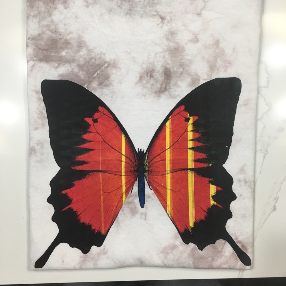 Red Butterfly Oversized Tan TieDye Shirt